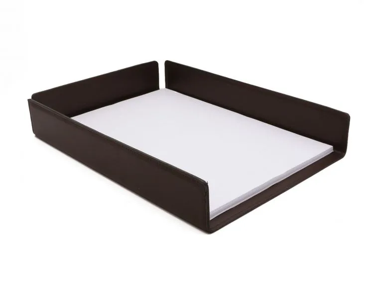 Bac à courrier en cuir marron foncé format A4