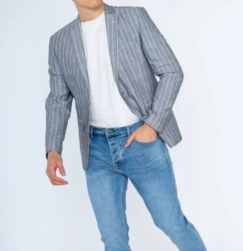 Blazer gris rayé en lin