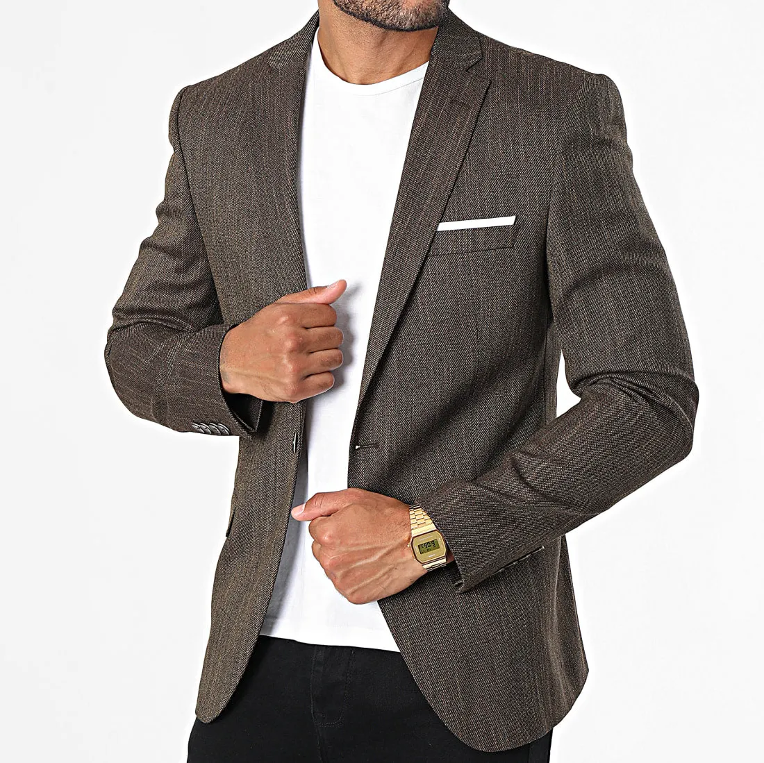 Blazer Homme Marron Texturé