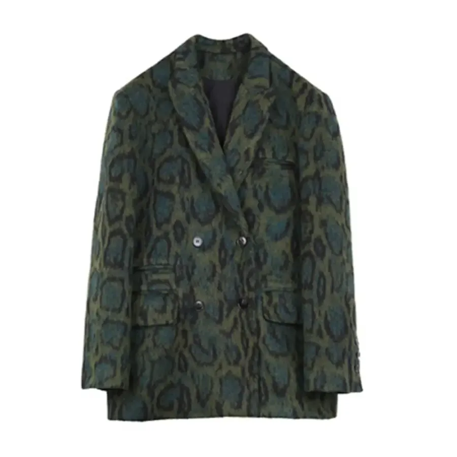 Blazer Imprimé Léopard Oversize Vert