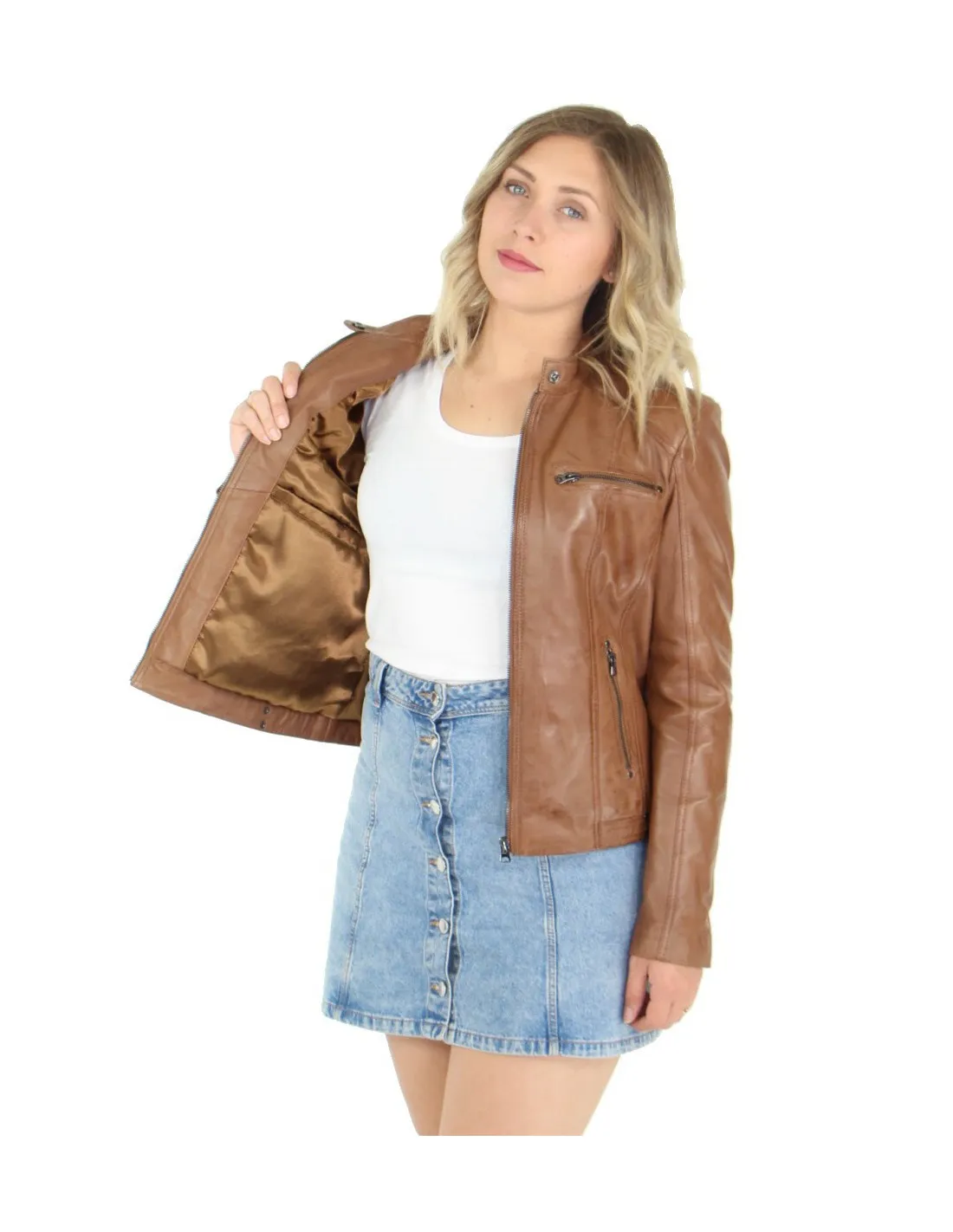 Blouson en cuir agneau ref_45400 Gold
