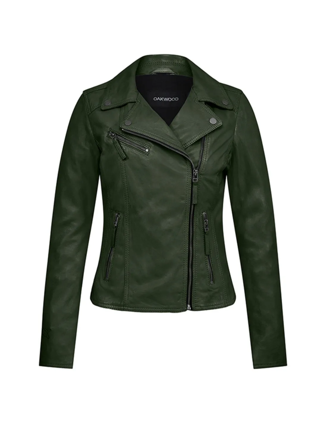 Blouson en cuir femme Oakwood Ref 60961 Clips Vert Fonce