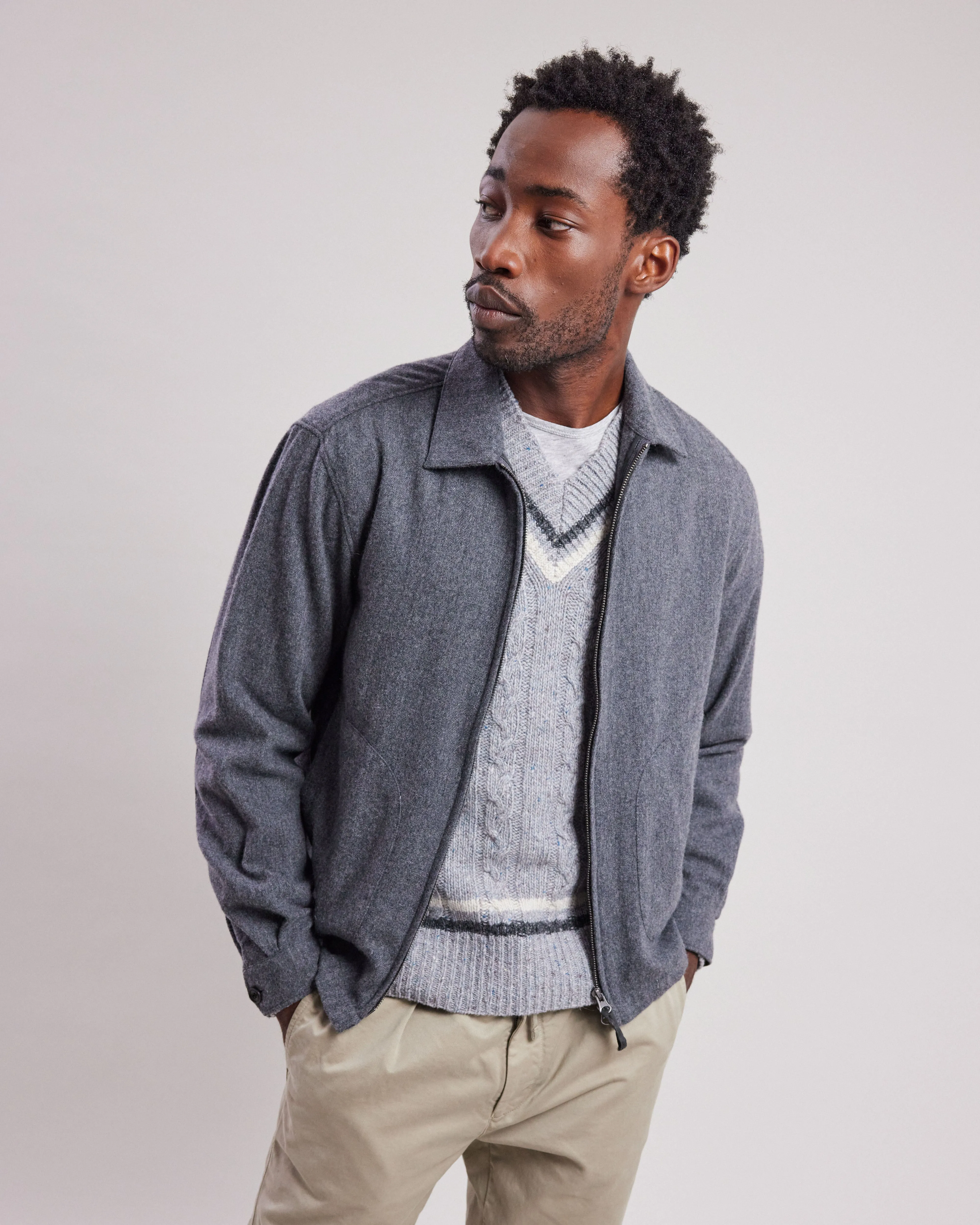 Blouson Homme en flanelle de laine Gris Del