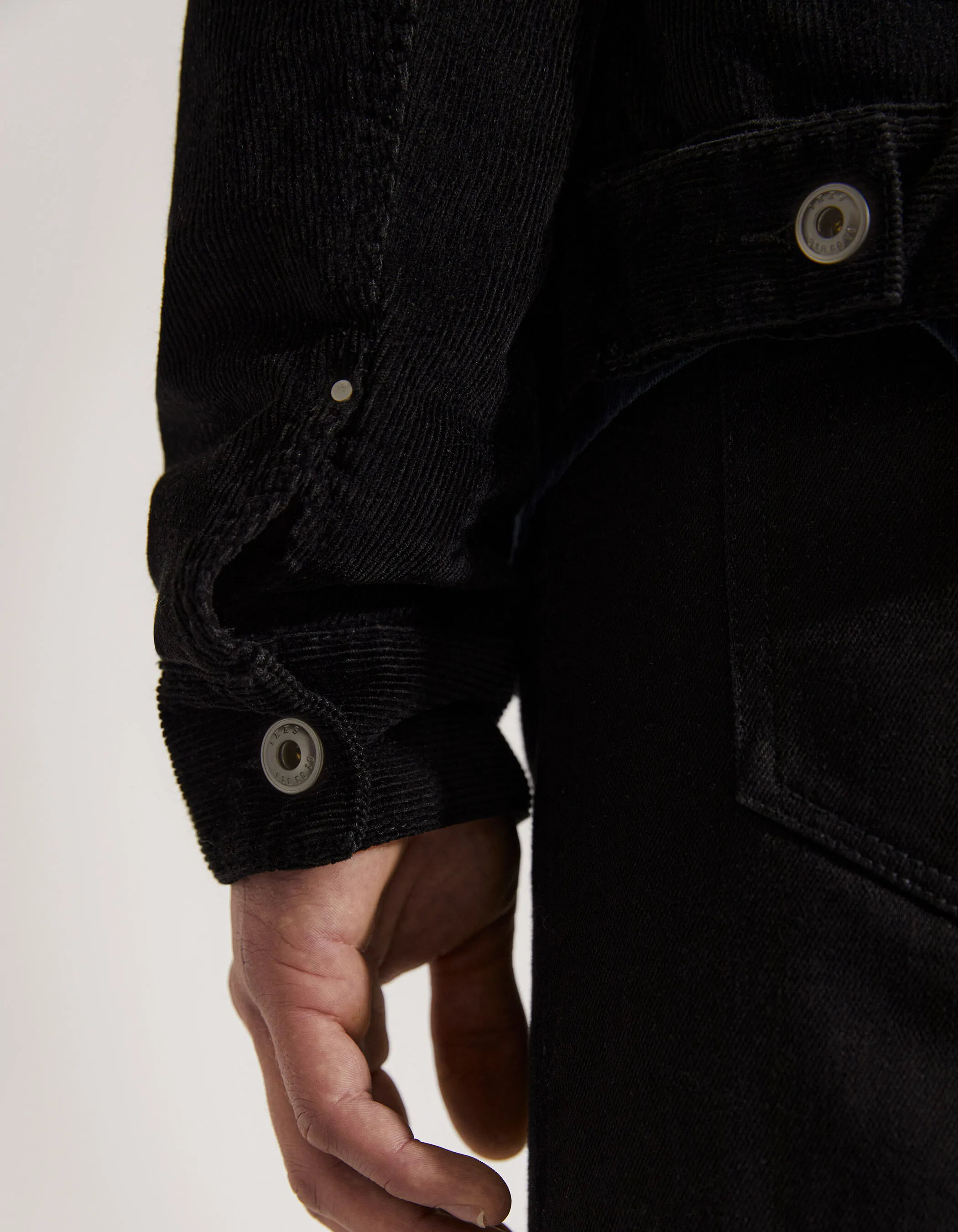 Blouson noir en velours côtelé à col Sherpa Homme