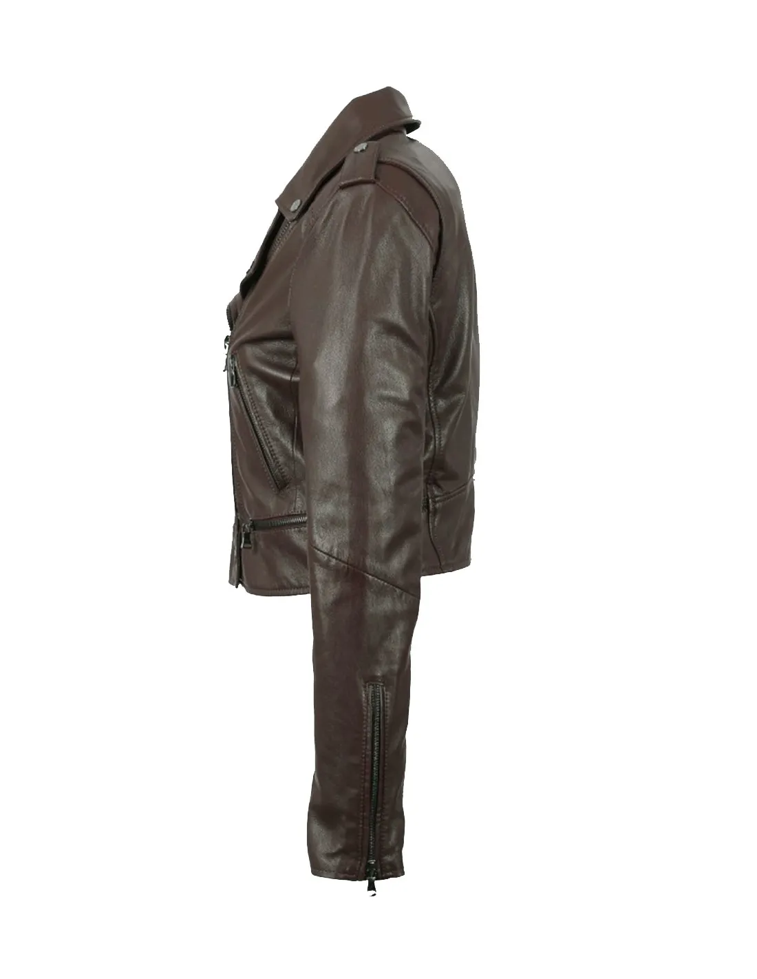 Blouson style perfecto Oakwood Yoko en cuir ref_40521 Marron