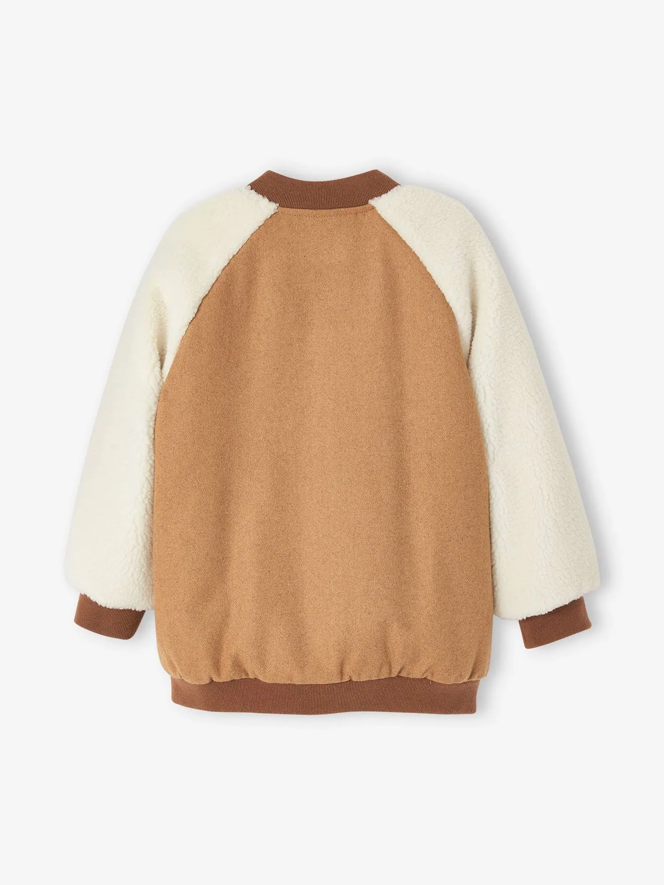 Blouson teddy en lainage et sherpa fille animation en bouclettes camel - Vertbaudet