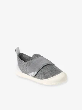 Chaussons scratchés bébé en feutre gris chiné - Vertbaudet