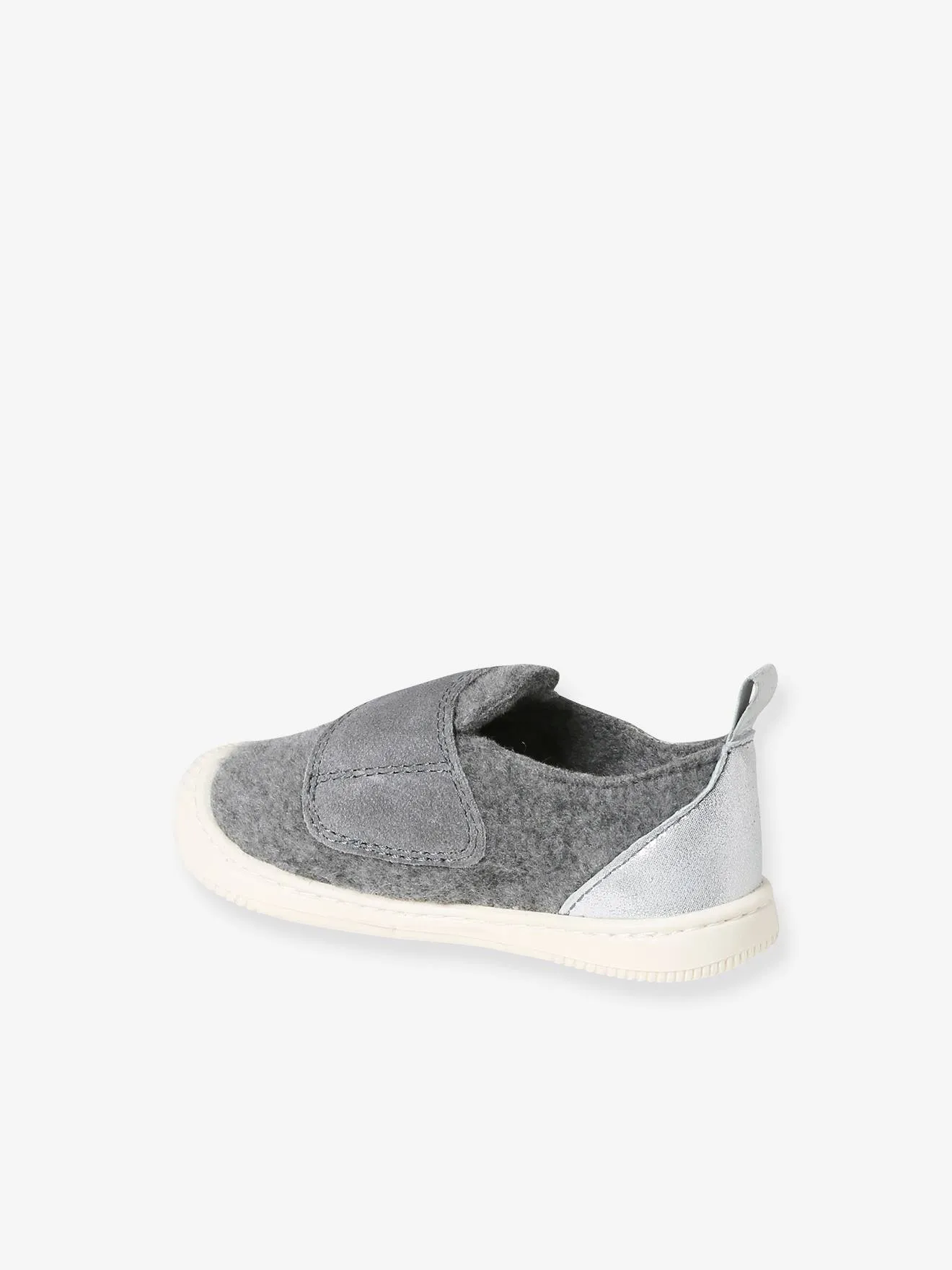 Chaussons scratchés bébé en feutre gris chiné - Vertbaudet