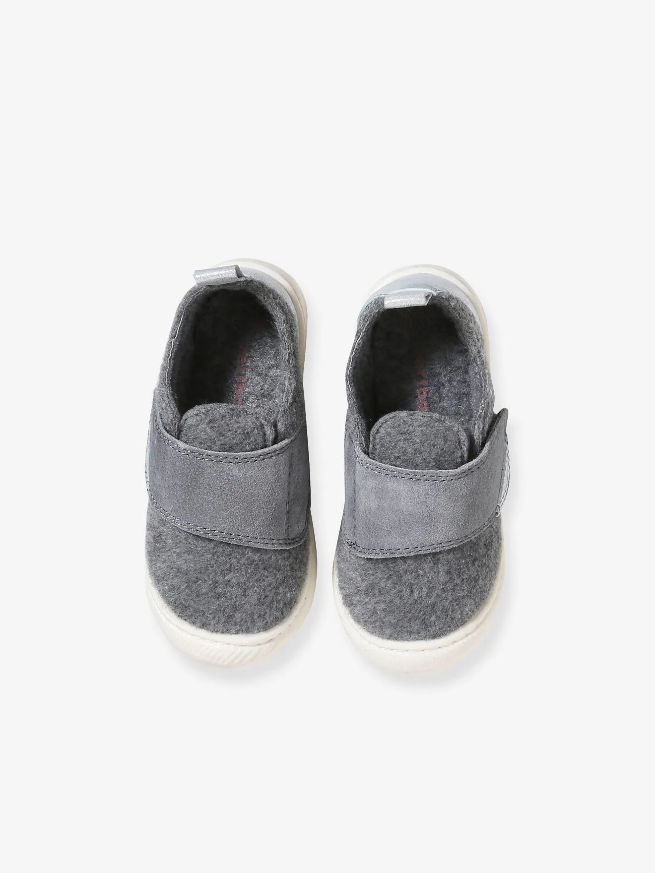 Chaussons scratchés bébé en feutre gris chiné - Vertbaudet