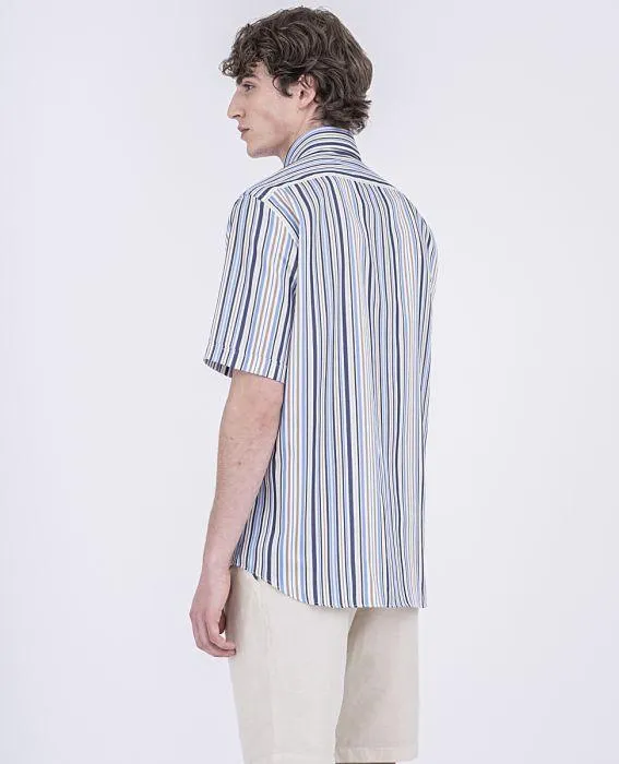 Chemise manches courtes à rayures Paul & Shark bleue
