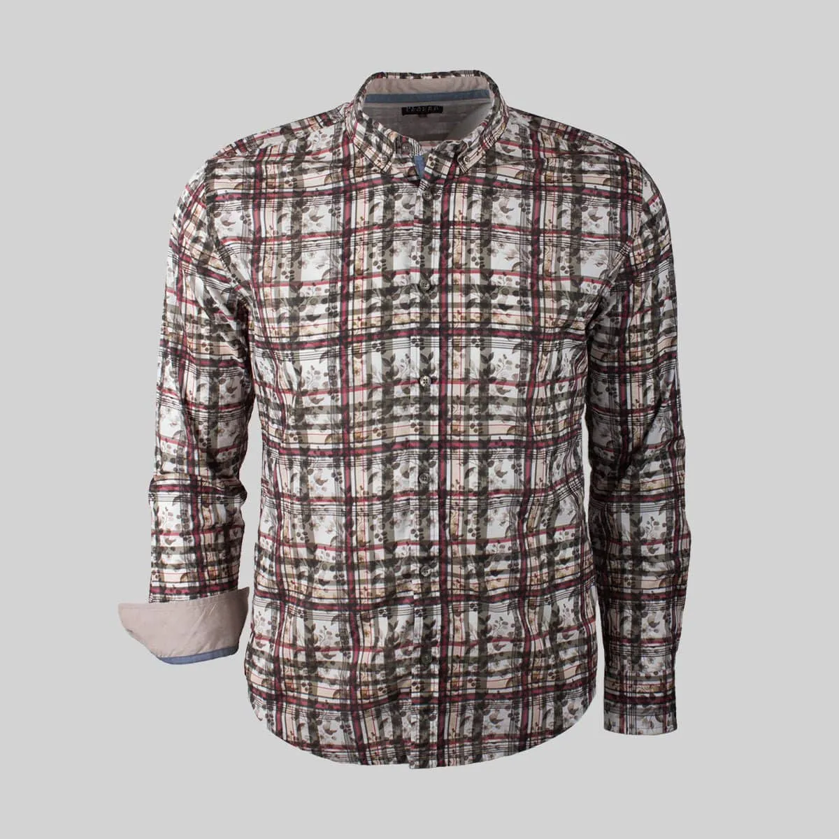 Chemise ml beige à carreaux fantaisie