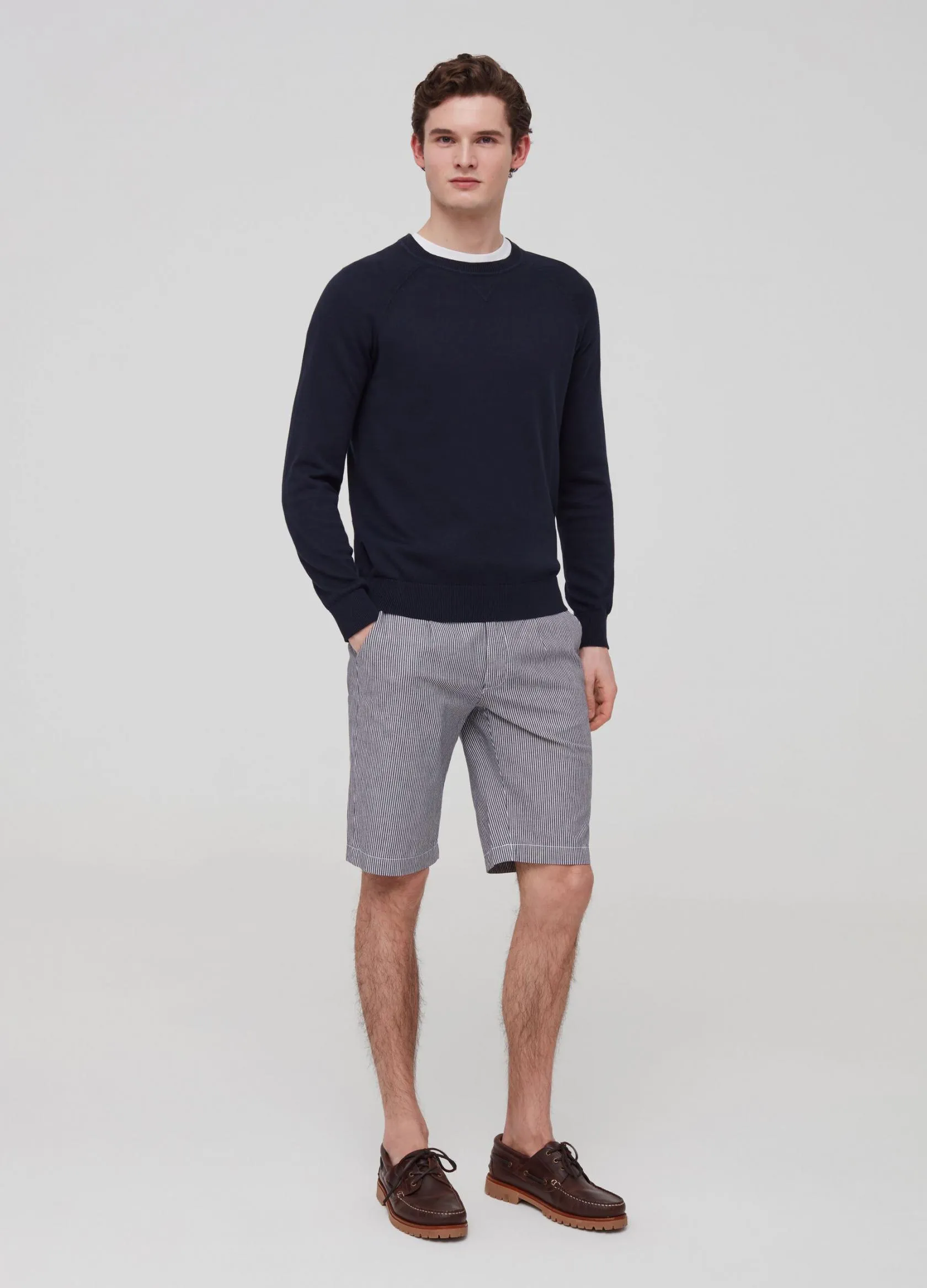 Chinos Homme | Striped chino Bermuda shorts in 100% cotton Blanc / Bleu | OVS