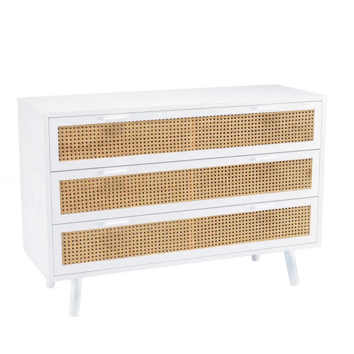 Commode blanche 3 tiroirs cannage naturel SANDRO | 3 Suisses