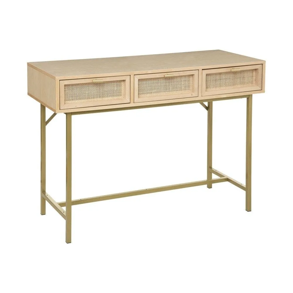 Console 3 tiroirs cannage en rotin bois de bouleau & acajou finition laquée