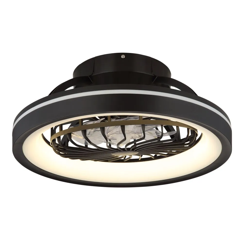 Deanne Ventilateur de plafond lumineux Luminaires Globo Lighting LED Noir, 1 lumière, Télécommandes, Changeur de couleurs