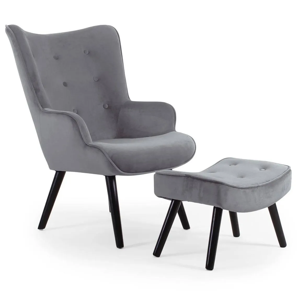 Fauteuil scandinave + pouf Velours Gris | 3 Suisses