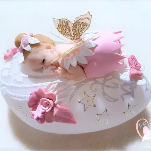 Galet lumineux bébé fille fée clochette rose et blanc - au cœur des arts.