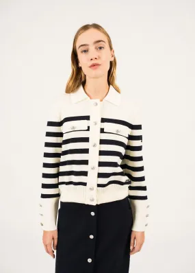 Gilet rayé en laine Rollet - SAINT JAMES x Romain Brifault (ECUME/NAVY)