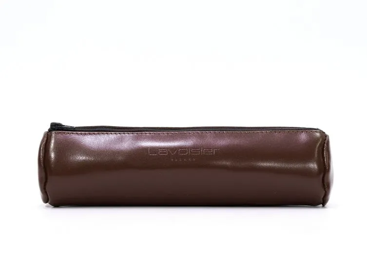 Grande trousse ronde en cuir marron 