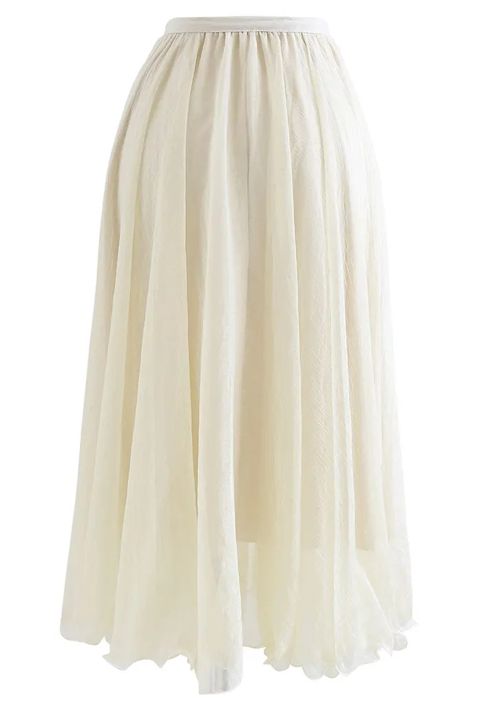 Jupe mi-longue plissée semi-transparente Subtle Shimmer en jaune