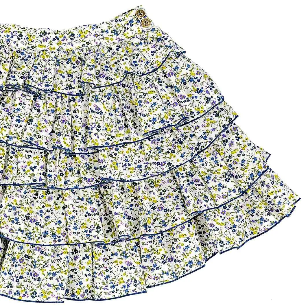 Jupe à Volants Fille | Coton Fleuri Bleu Liberty | RUFFLE