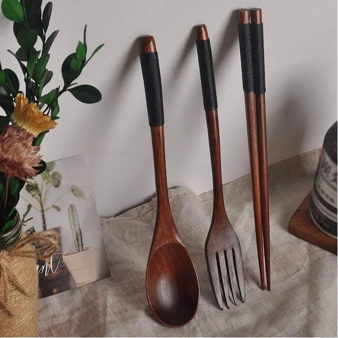L'élégance à table Ensemble de Couverts en Bois Naturel 