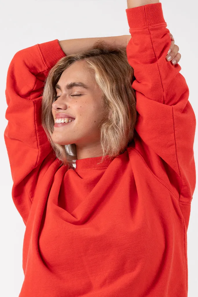 Le sweatshirt Oversize Marty molleton bio-recyclé Rouge Tomato
