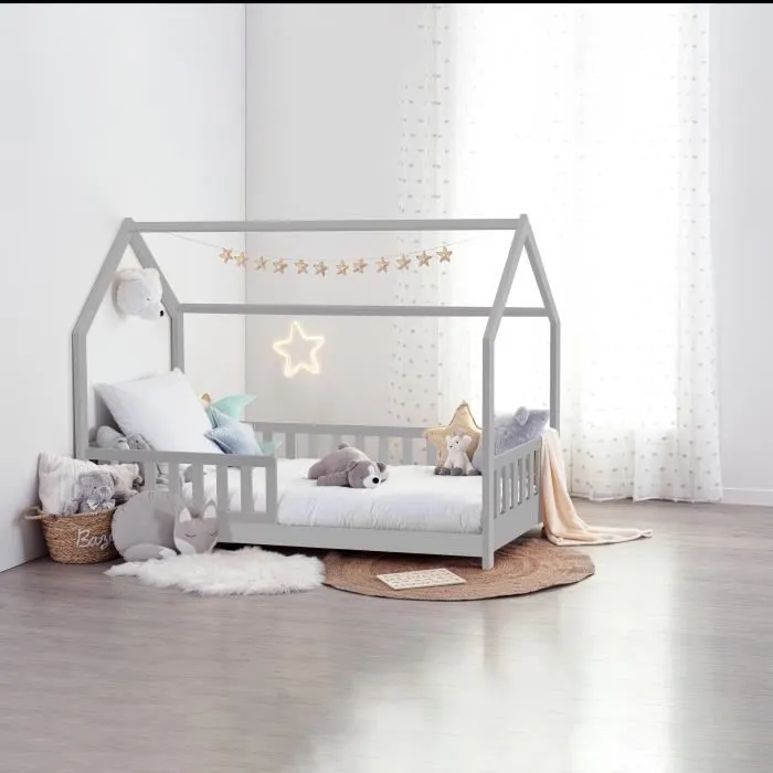 Lit cabane enfant Bosco 90x190 Gris Laiba Kids