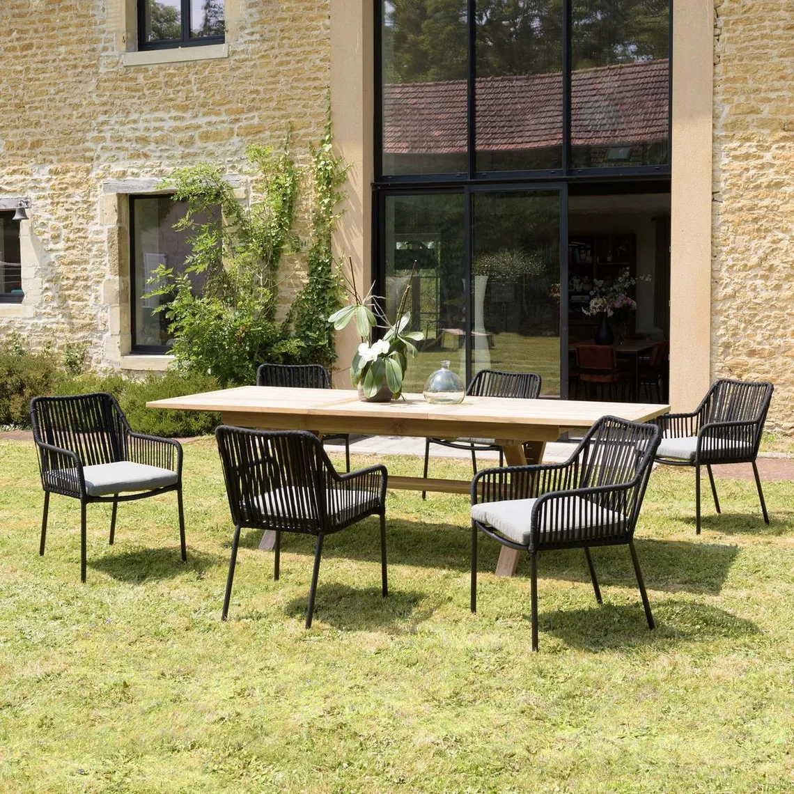 Lot de 2 fauteuils cordage noir coussin assise gris anthracite MALO | 3 Suisses