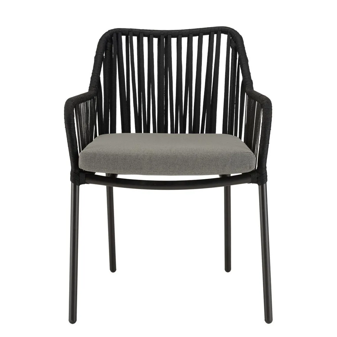 Lot de 2 fauteuils cordage noir coussin assise gris anthracite MALO | 3 Suisses