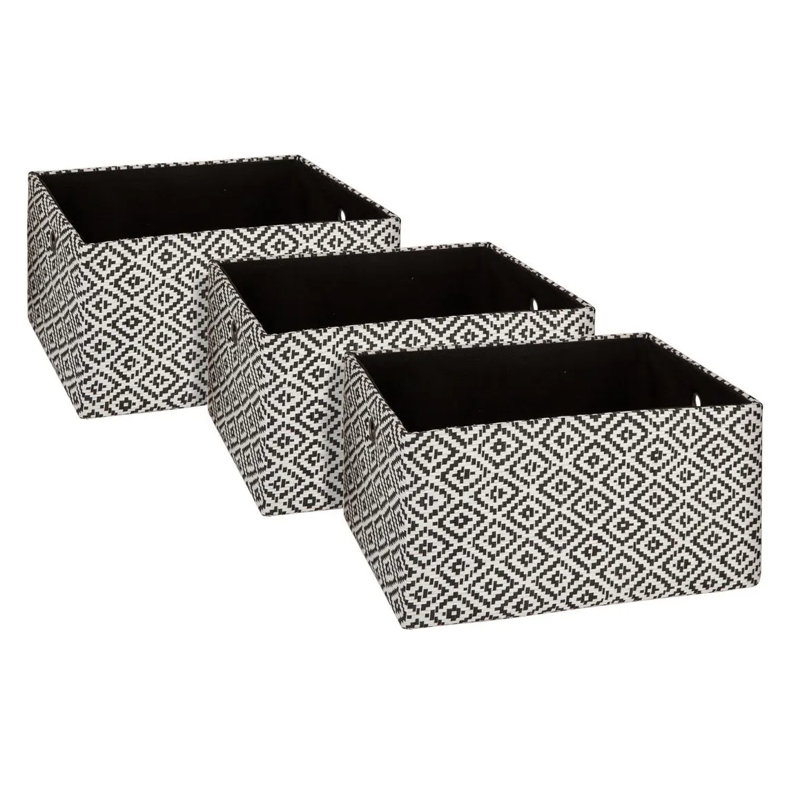 Lot de 3 paniers rectangulaires à motif en métal et papier gris / noirvoir | 3 Suisses