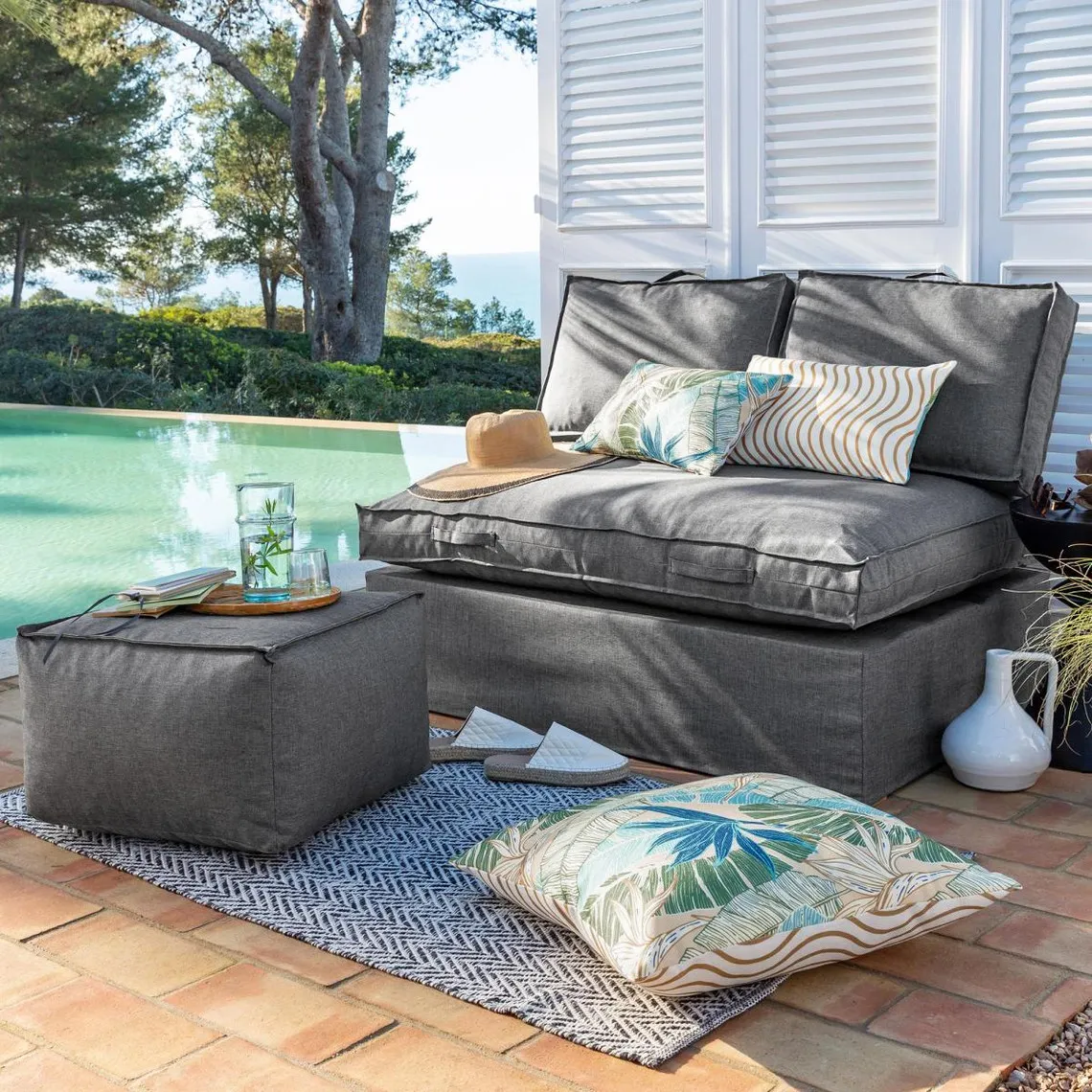 Matelas de sol OUTDOOR  en polypropylène gris chiné | 3 Suisses
