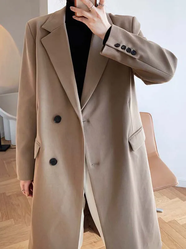 Mode Blazer Longue pour Femme Col Revers avec Poches Oversized Trench