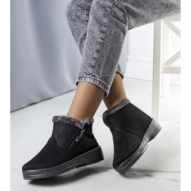 PA1 Bottes de neige isolées noires avec fourrure de Wren le noir