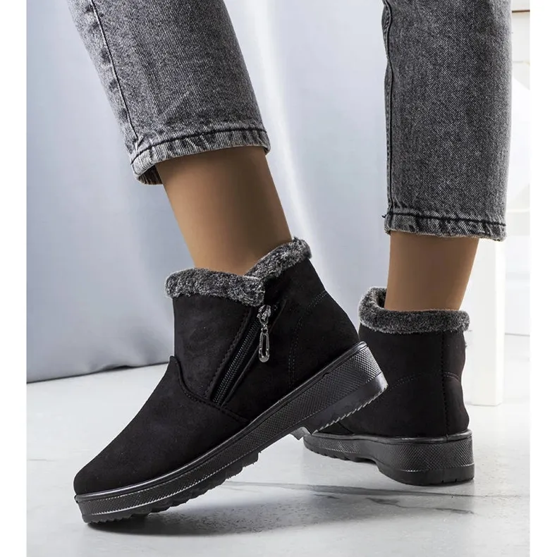 PA1 Bottes de neige isolées noires avec fourrure de Wren le noir