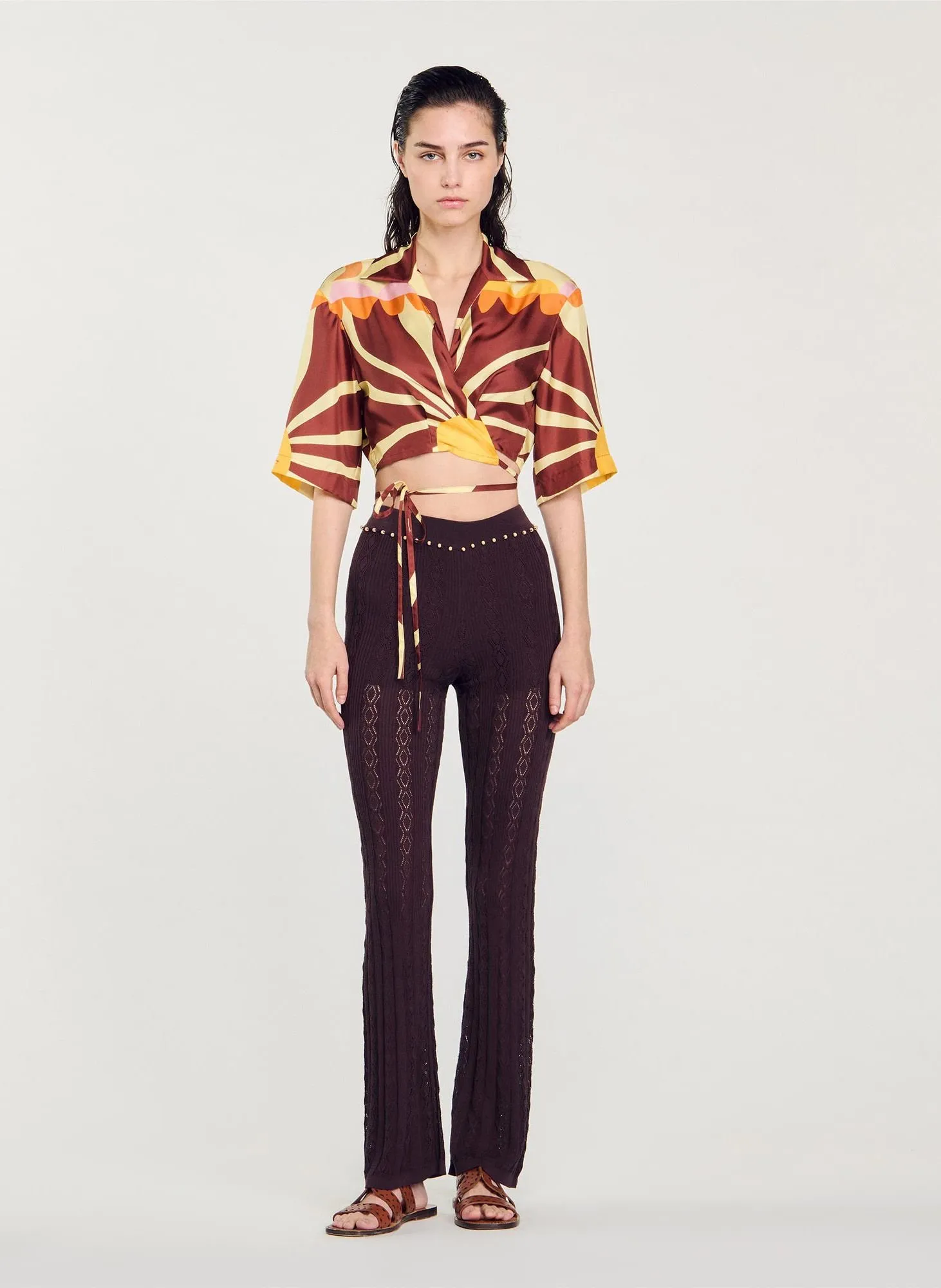 PANTALON FLARE EN MAILLE AJOURéE - SANDRO pour FEMME | Printemps