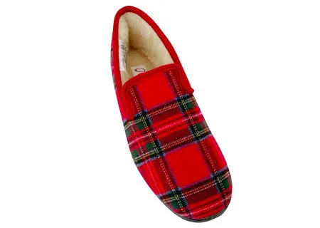 Pantoufle femme écossaise rouge
