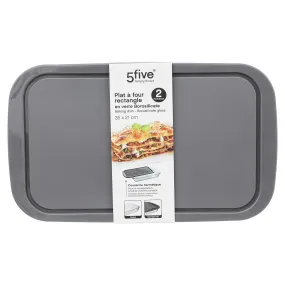 Plat rectangulaire  35x21cm en verre et couvercle gris | 3 Suisses