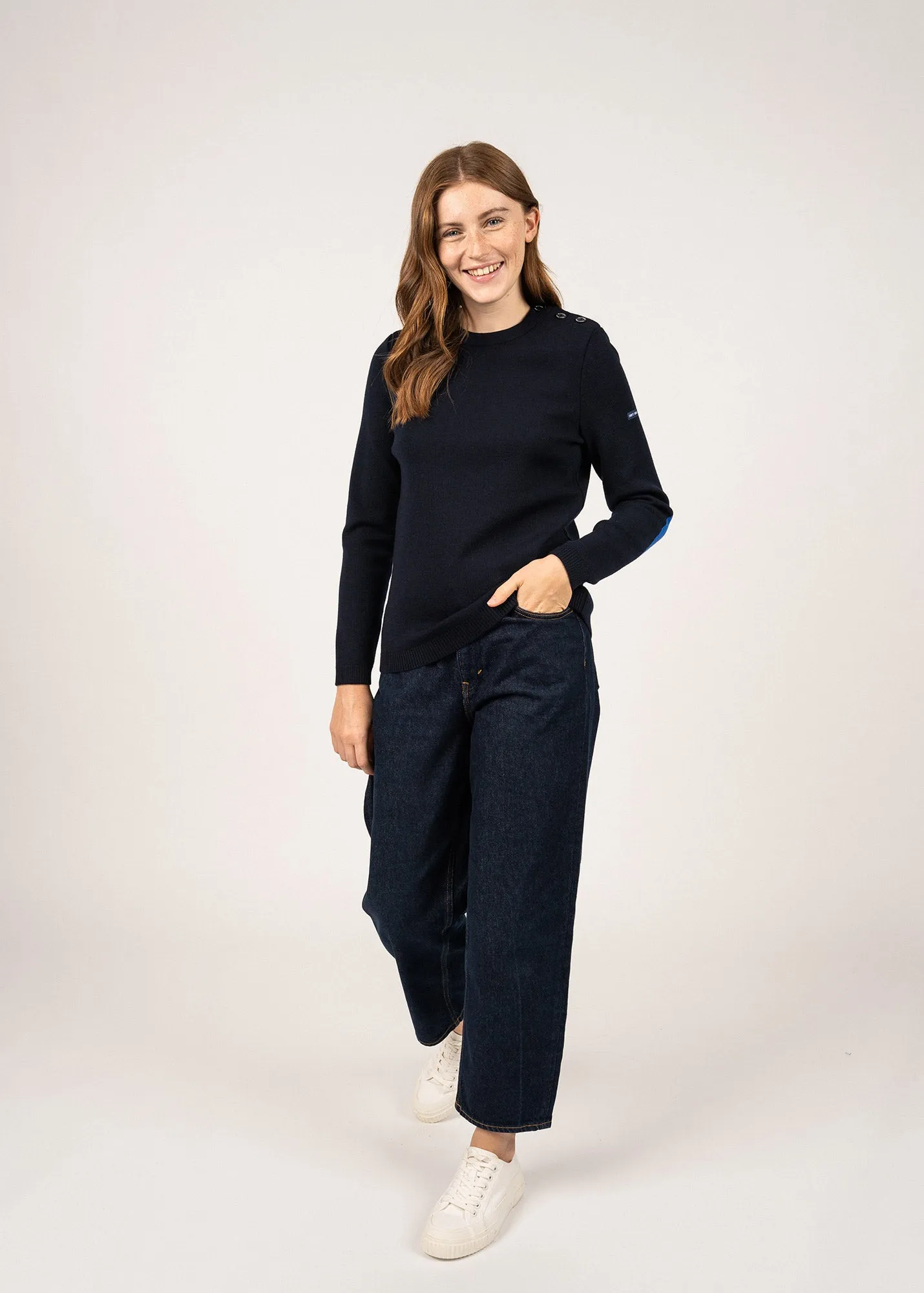 Pull Bréganon lysée à coudières contrastées - SAINT JAMES x lysée (NAVY)