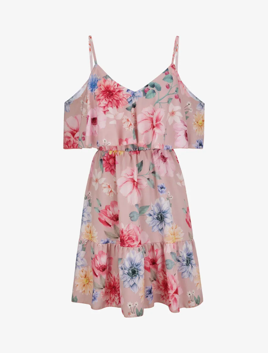Robe à buste à basque imprimé à grandes fleurs sauvages - Rose