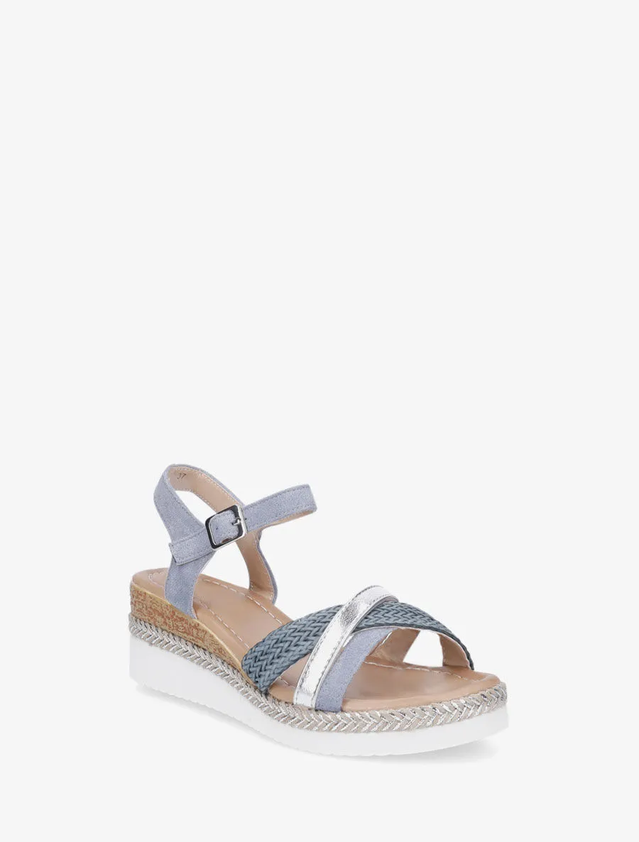 Sandales compensées à brides tressées et irisées - Bleu