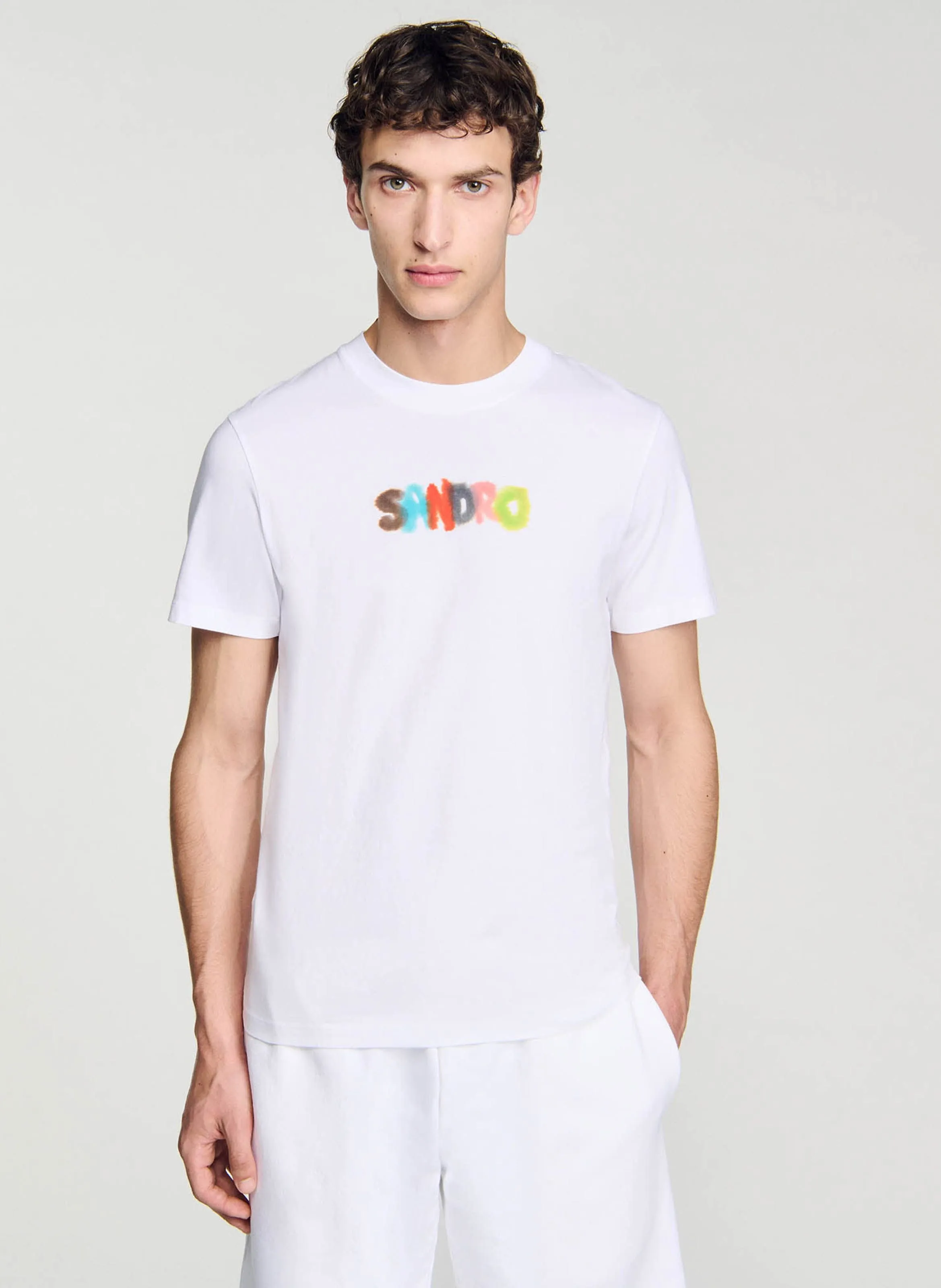 SANDRO  Tee-shirt droit imprimé en coton - Blanc