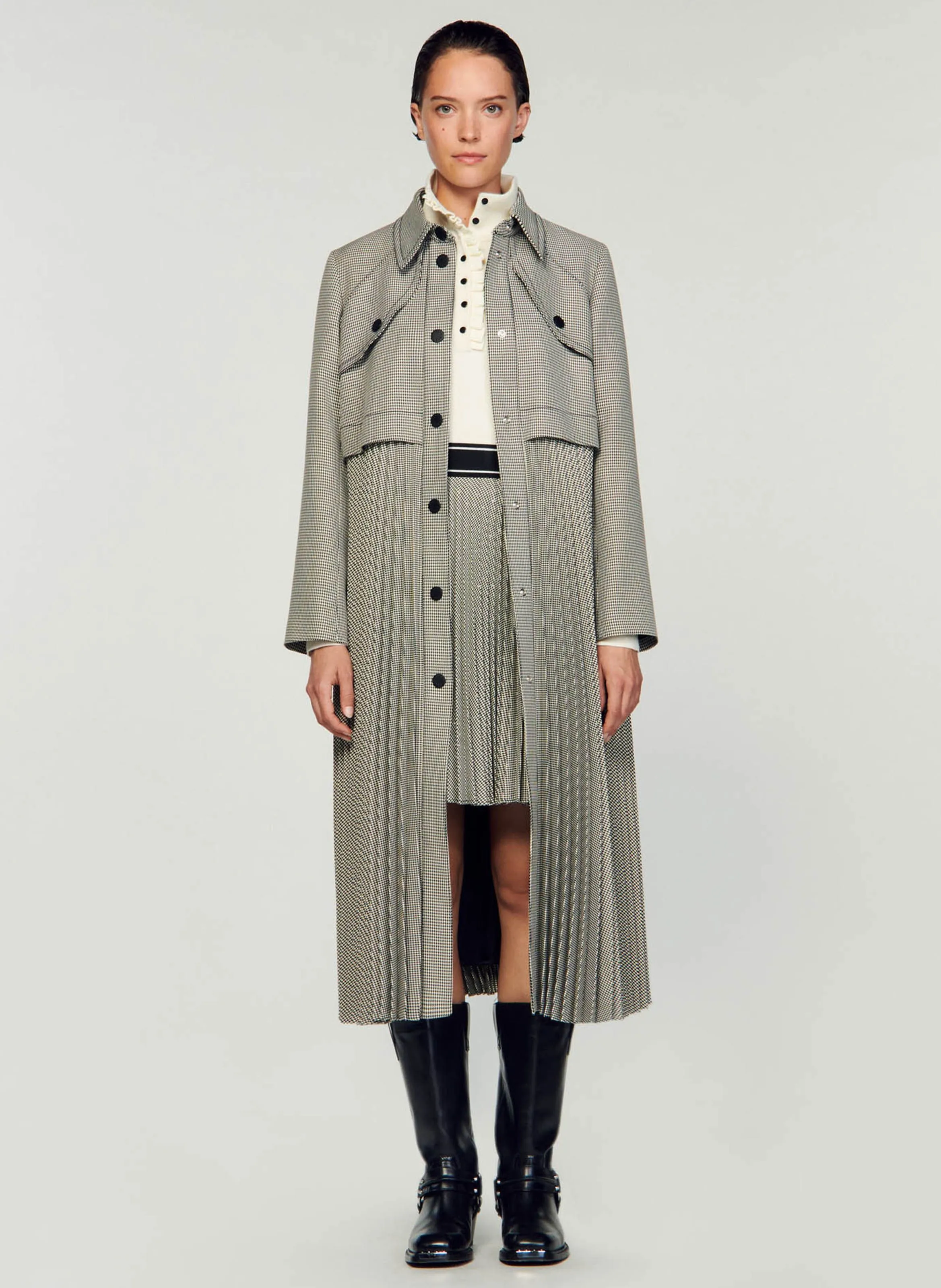 SANDRO  Trench long en pied de poule - Multicolore