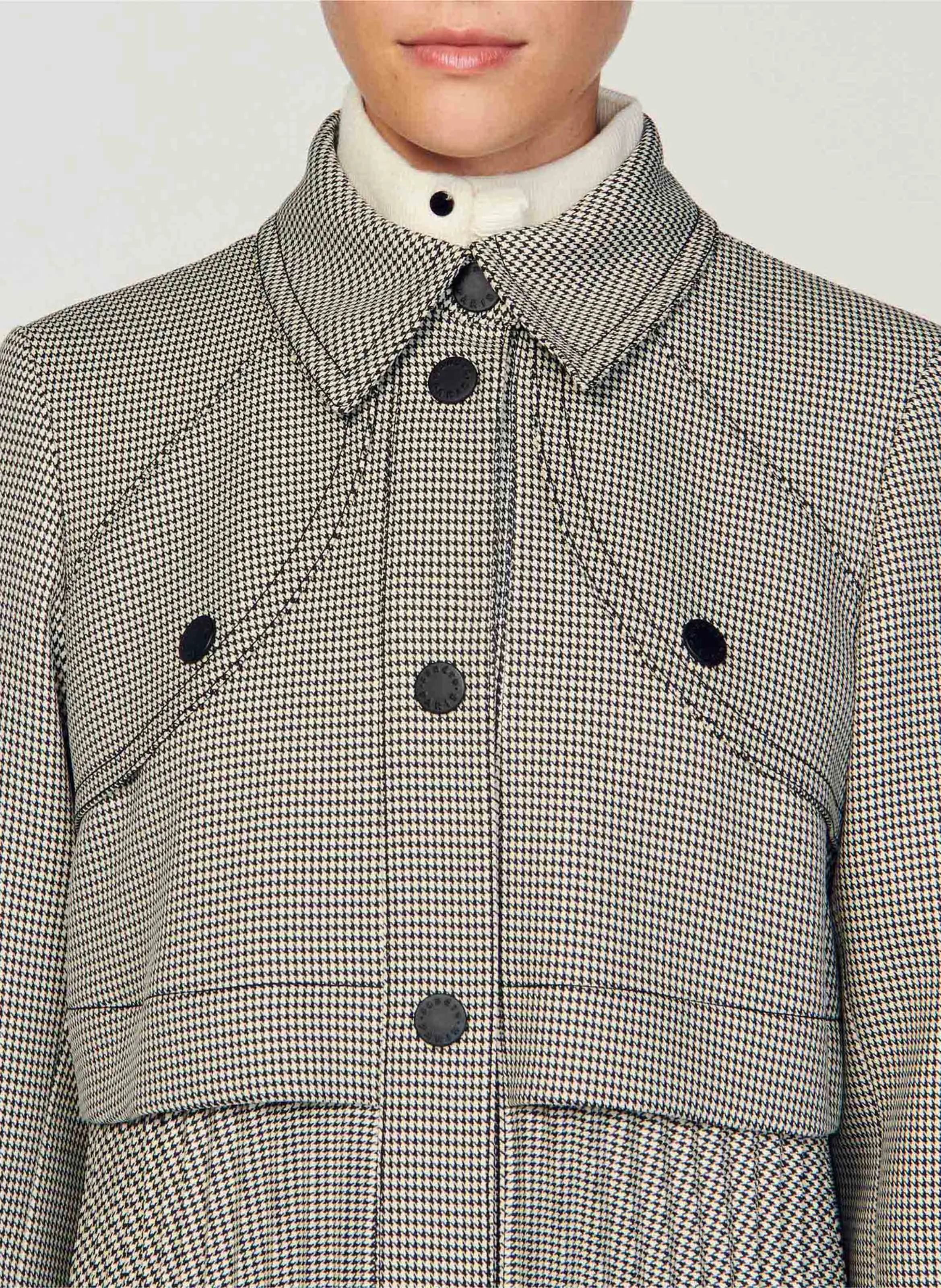 SANDRO  Trench long en pied de poule - Multicolore
