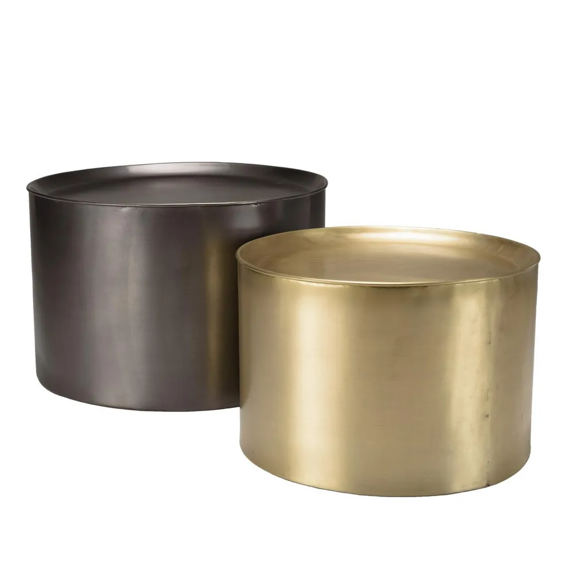 Set de 2 tables d'appoint rondes métal gris anthracite et doré JOHAN | 3 Suisses