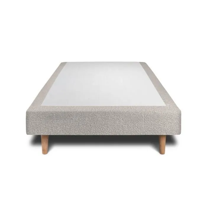 Sommier Tapissier Bouclette Gris - Sommeil de plomb - 90x200 - Multi 12 lattes - Pieds bois cones 15 cm