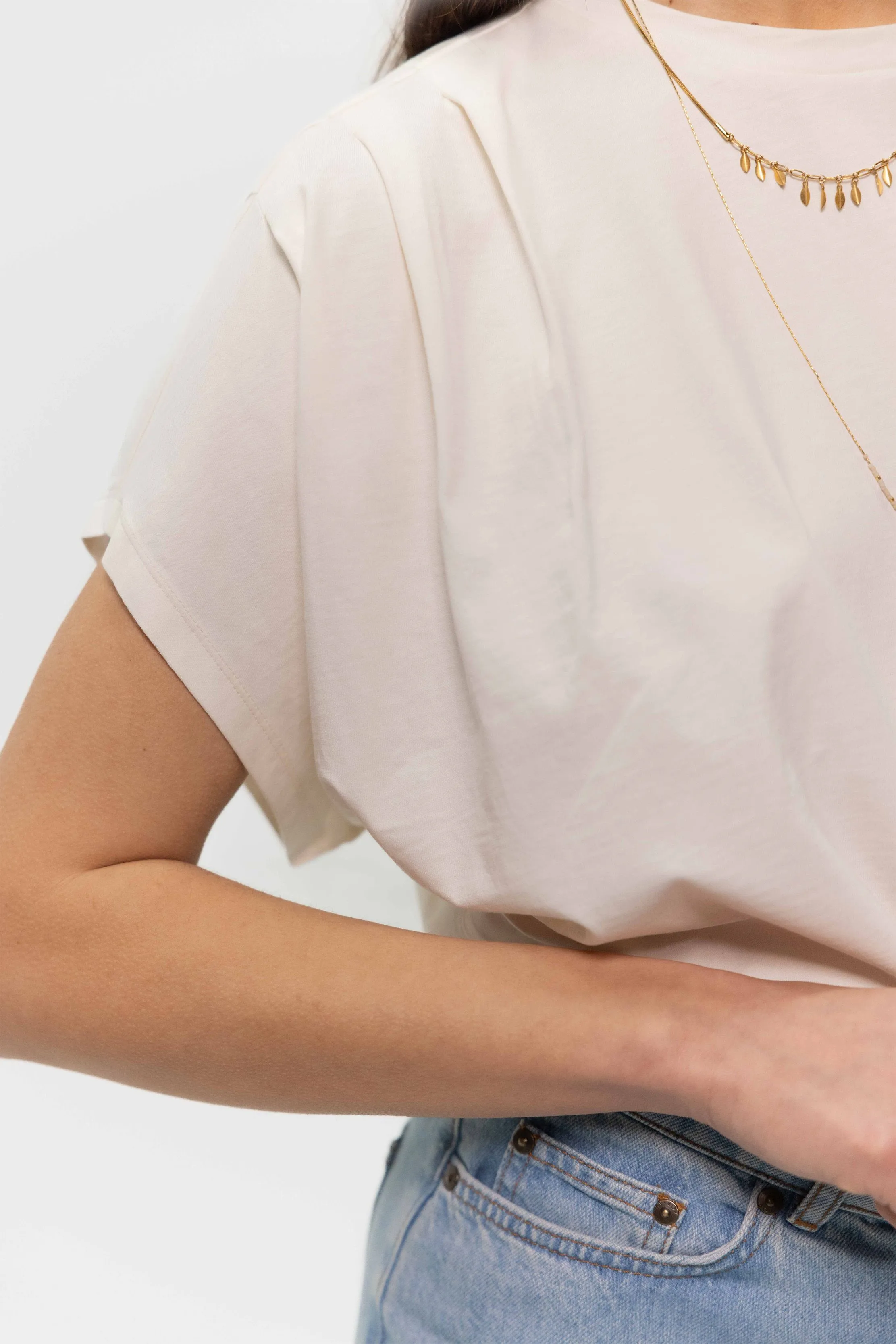 T-shirt avec détails plissés - blanc
