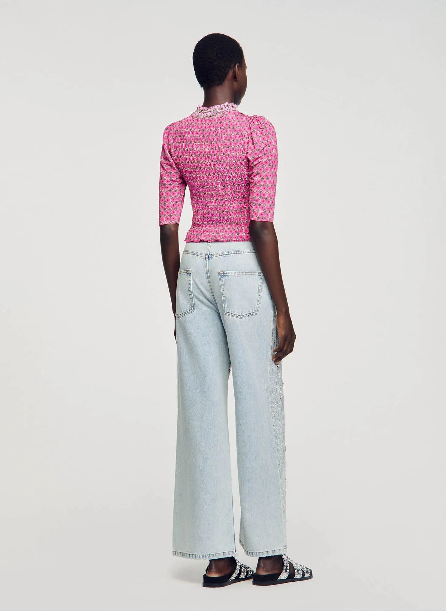 TOP COL MONTANT IMPRIMé à SMOCKS - SANDRO pour FEMME | Printemps