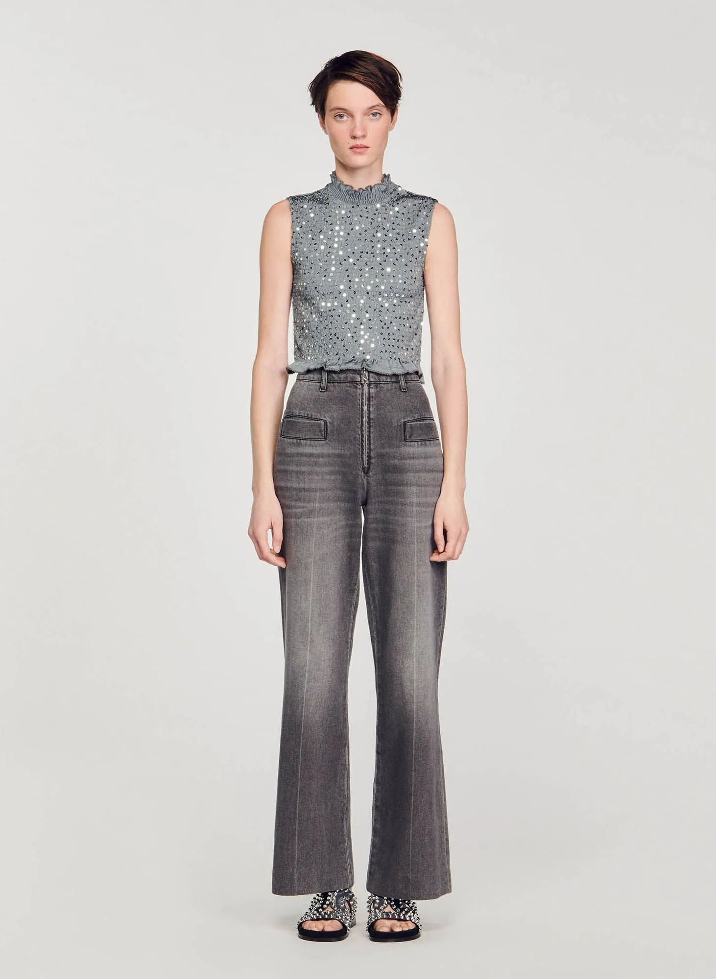 TOP SMOCKé à SEQUINS - SANDRO pour FEMME | Printemps