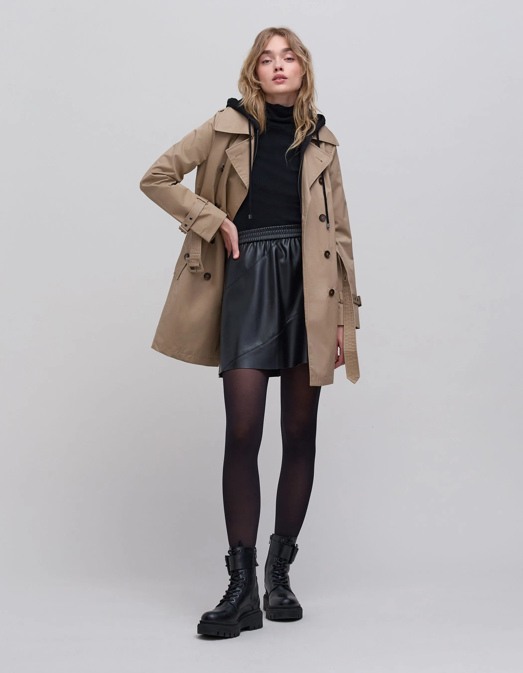 Trench à capuche et parementure amovibles femme